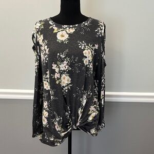 Avery Floral Long Sleeve Top - Dark Gray